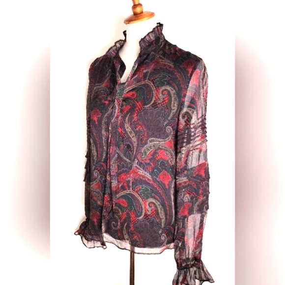 SHEER PAISLEY CHIFFON AMILIYA BLOUSE - Picture 1 of 12